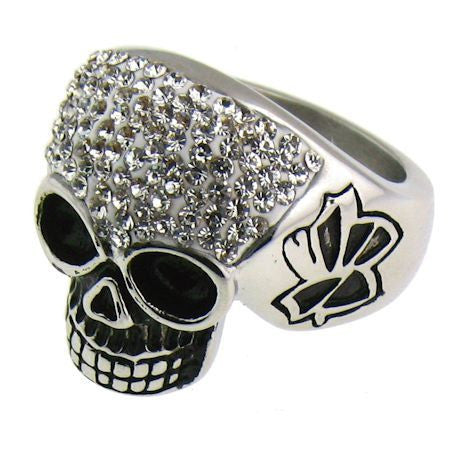 SPARKLY WHITE SKULL RING STAINLESS STEEL